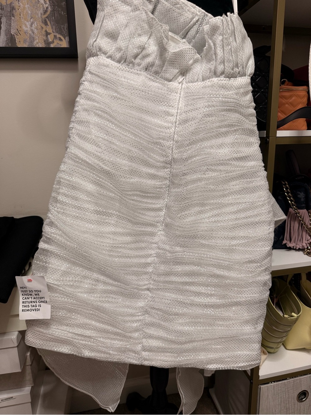 ASOS White One-Shoulder Ruffle Mini Dress with Subtle Sparkle - Picture 4 of 11